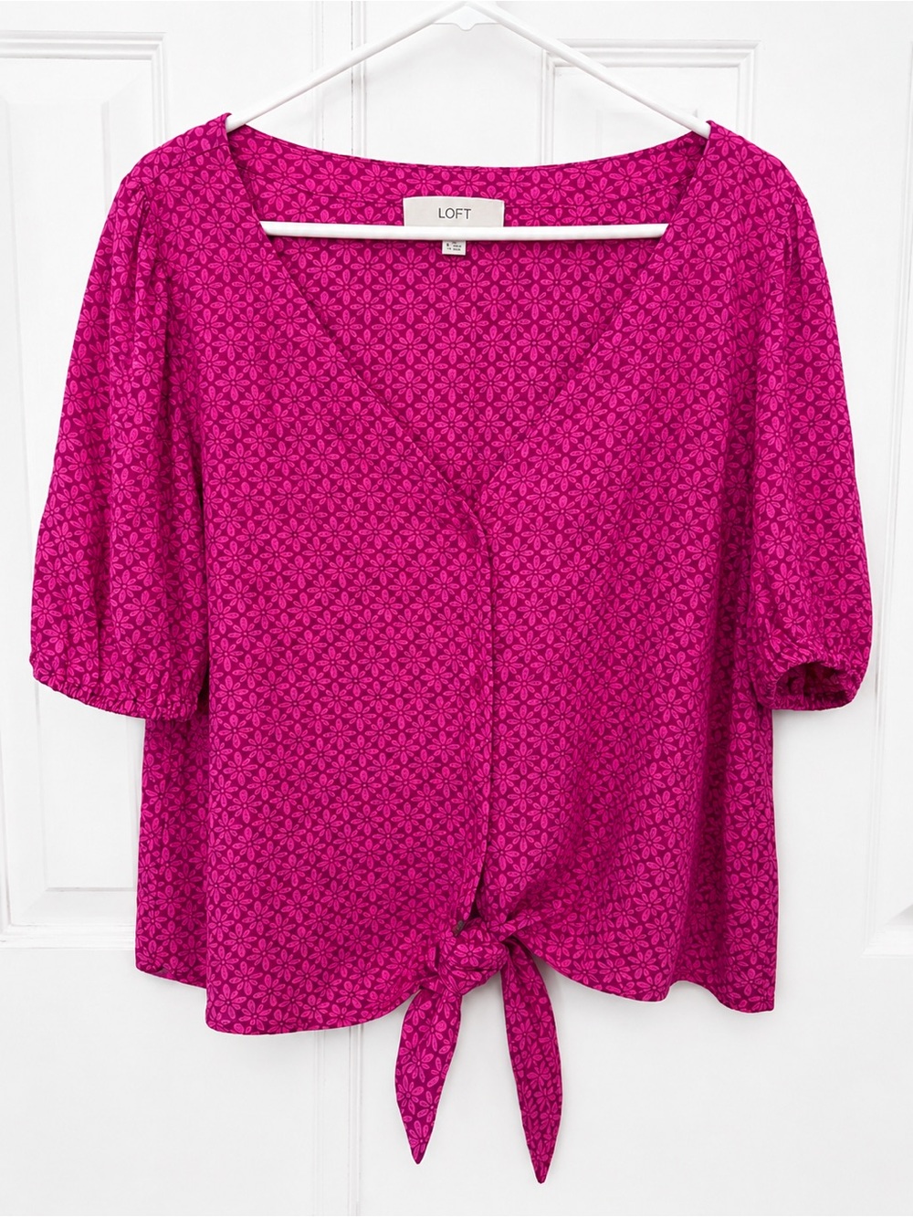 LOFT Pink Tie-Front Short Sleeve Blouse